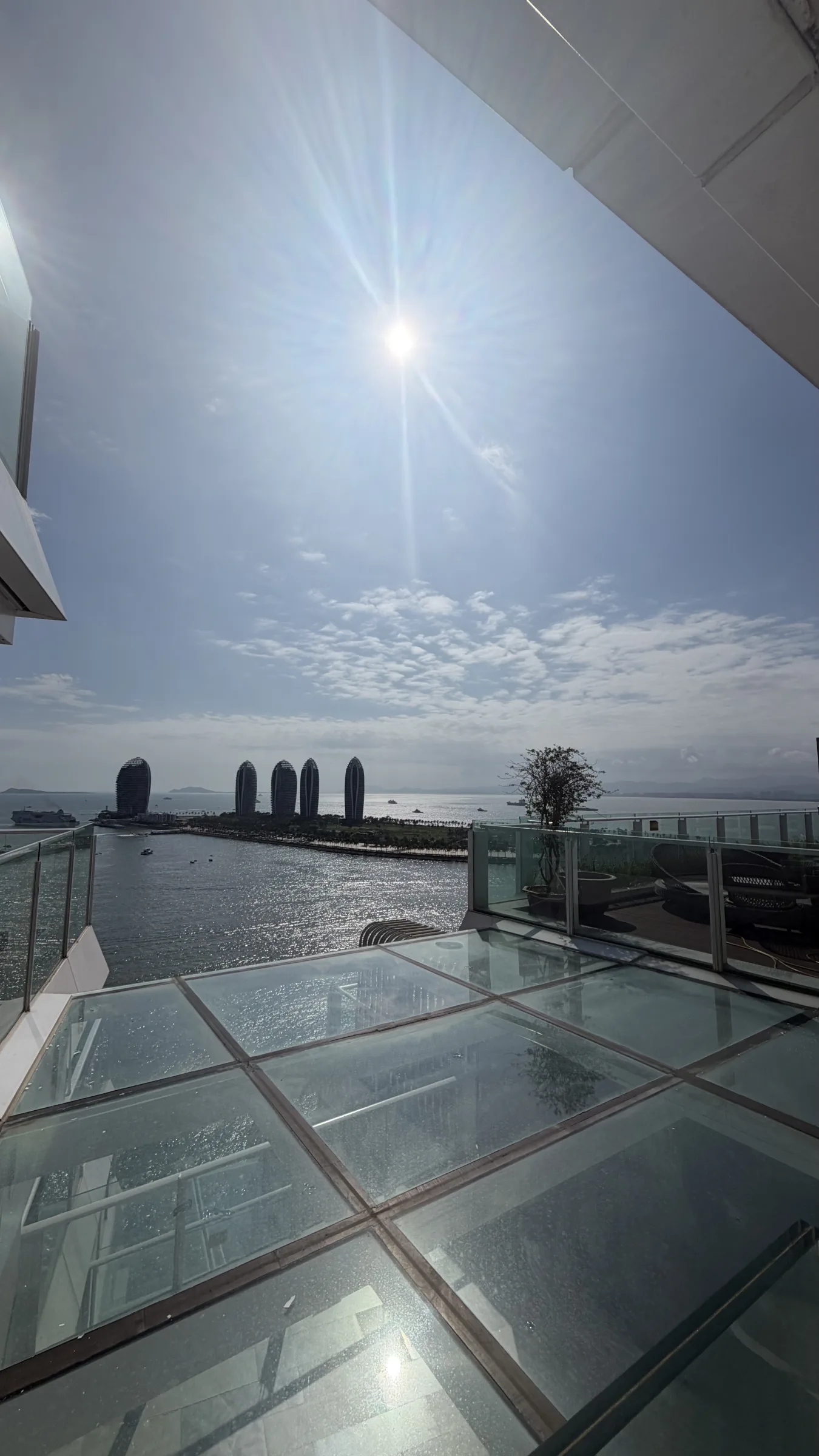 Sun over a rooftop pool
