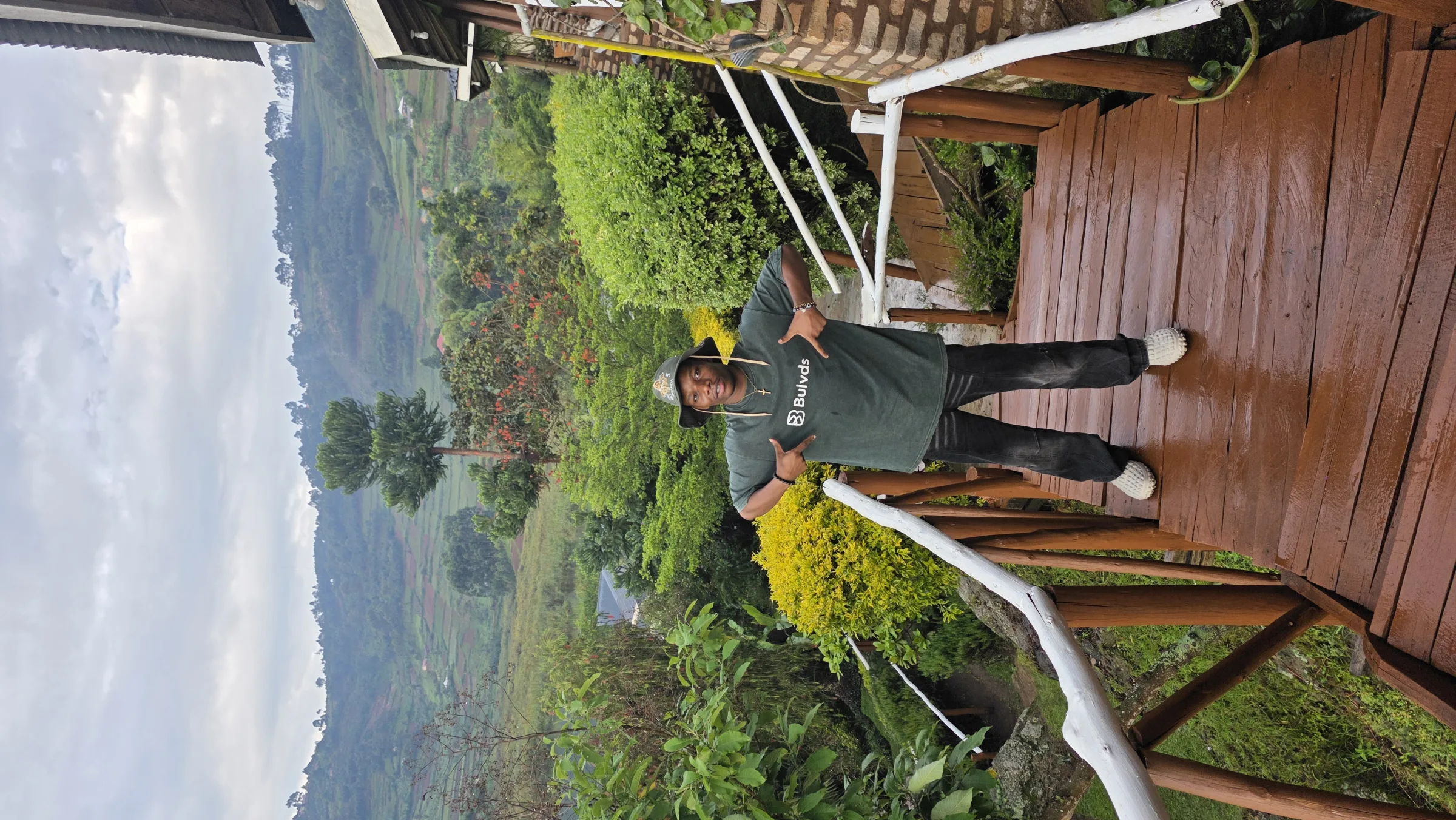A member on a viewing deck above the lake