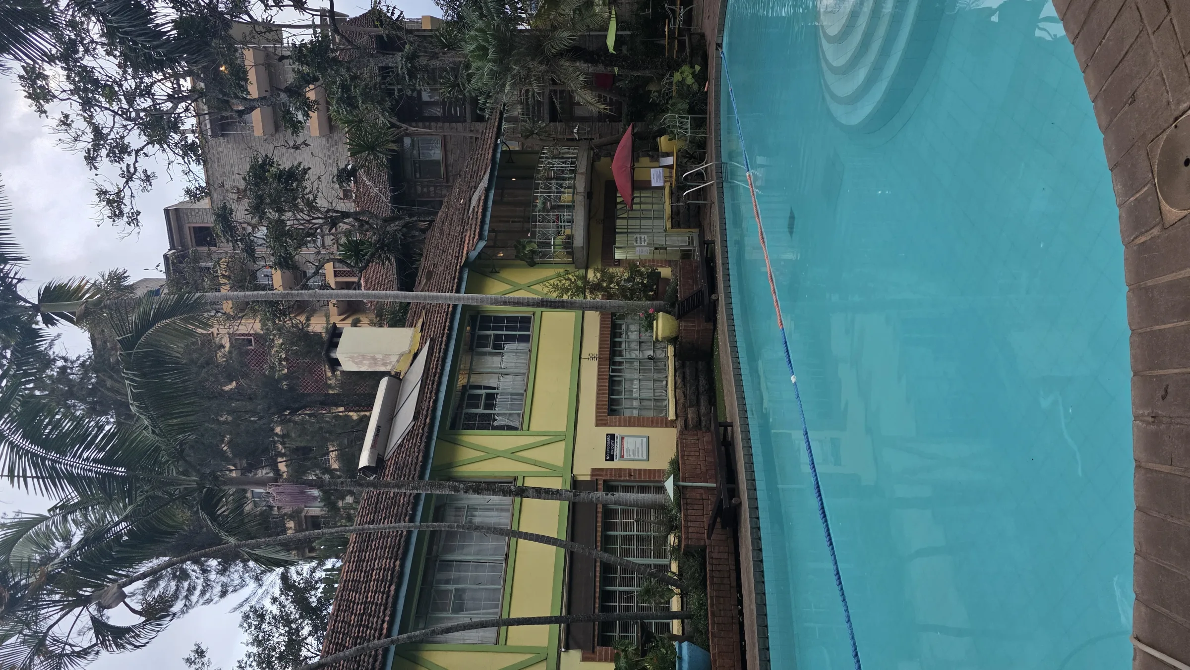 A pool and lodge set among the trees
